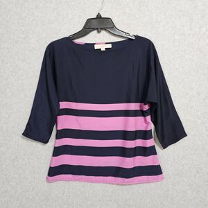 Ann Taylor Loft Petites Navy Purple 3/4 Sleeve Blouse Size XSP Womens Wide Neck